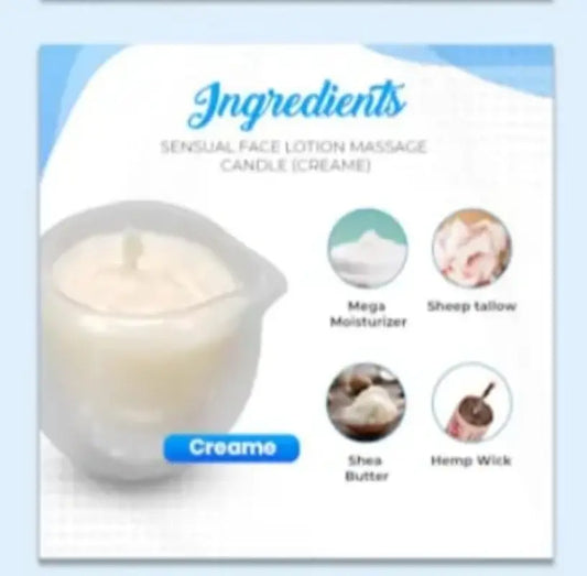CREAME=70%sheeap tallow and 30% Megamoisterizer DEEAP FACE REJUVENATION & FACE AND EAR MASSAGE CANDLE MADE IN CANADA FRAGRANCE FREE